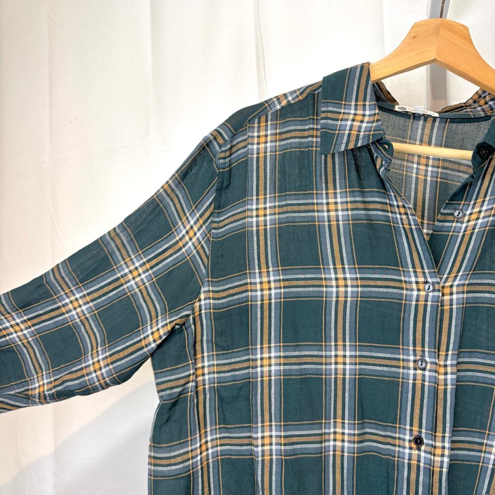 SUNDRY Evereve Heart Plaid Tunic Shirt Button Up Long Sleeve Hi Low Green 1 S - Picture 5 of 9